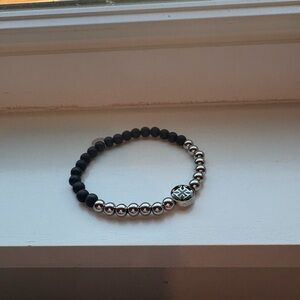 Rustic Cuff Black and Silver Beaded Bracelet